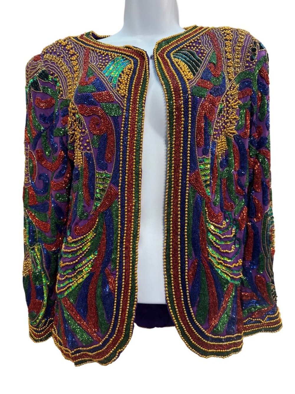 Vintage Women's Precious Moments 80s Art to Wear Beaded Jacket Small Silk